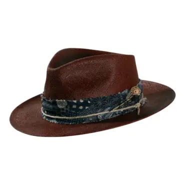 Panamahut Rugged-Brisa Natur & Dunkelbraun mit Japan Navy Garnitur