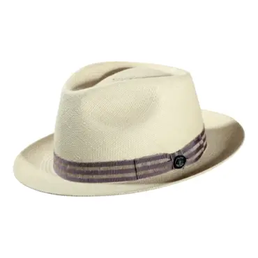 Panamahut Player aus Naturstroh mit gestreiftem Leinenband