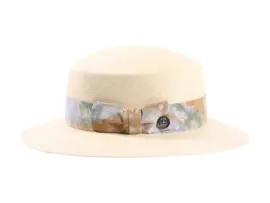 Damen Sommerhut Cloche aus Panama mit floralem Textilband