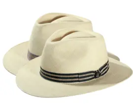 Panamahut Fedora City natur mit gestreiftem Leinenband