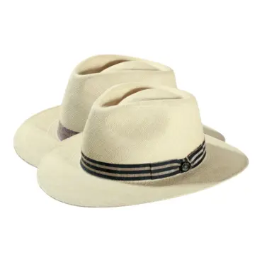 Panamahut Fedora City natur mit gestreiftem Leinenband