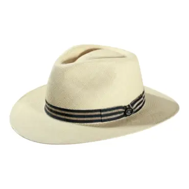 Panamahut Fedora City natur mit gestreiftem Leinenband