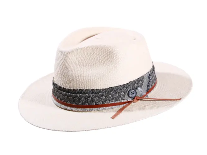 Panamahut Fedora Bohem mit dekorativem Textil- und Lederband