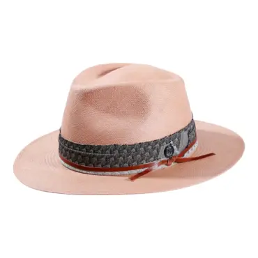 Panamahut Fedora Bohem mit dekorativem Textil- und Lederband