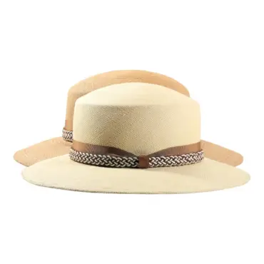 Panamahut Cloche aus Naturstroh mit geflochtenem Lederband