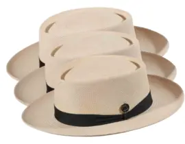 Panamahut Fedora Spanier Style naturfarben mit braunem, marineblauem oder petrolfarbenem Hutband