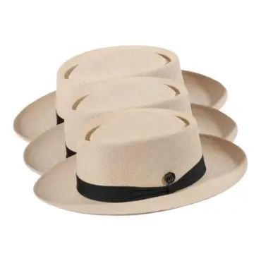 Panamahut Fedora Spanier Style naturfarben mit braunem, marineblauem oder petrolfarbenem Hutband