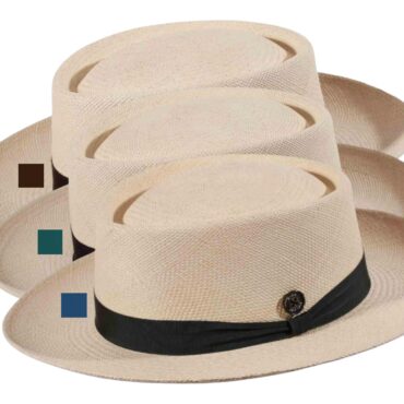Panamahut Fedora Spanier Style naturfarben mit braunem, marineblauem oder petrolfarbenem Hutband