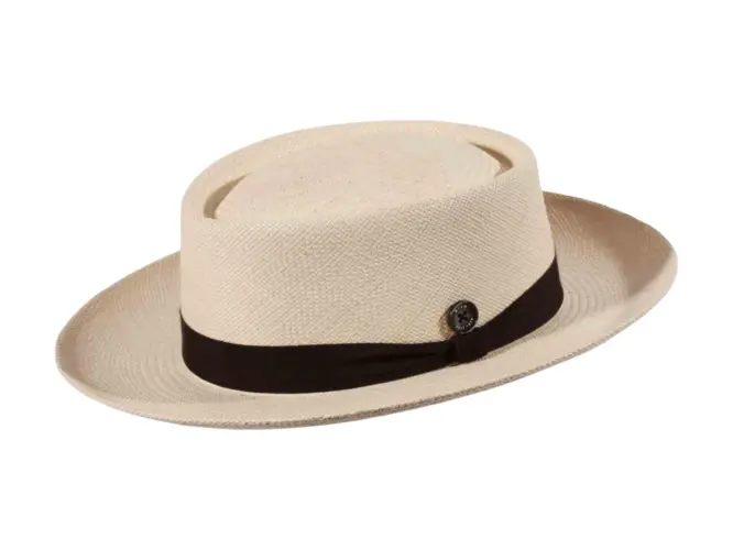 Panamahut Fedora Spanier Style naturfarben mit braunem, marineblauem oder petrolfarbenem Hutband