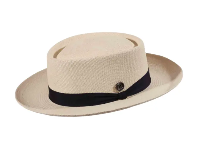 Panamahut Fedora Spanier Style naturfarben mit braunem, marineblauem oder petrolfarbenem Hutband