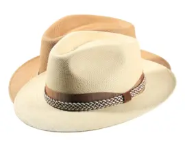 Panamahut Fedora naturfarben mit Ledergeflecht