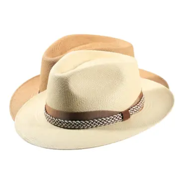 Panamahut Fedora naturfarben mit Ledergeflecht