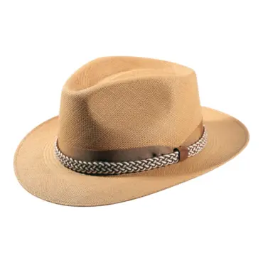 Panamahut Fedora naturfarben mit Ledergeflecht