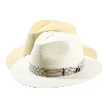 Panamahut Fedora-Traveler aus echtem Panama-Stroh mit gestreiftem Leinenband