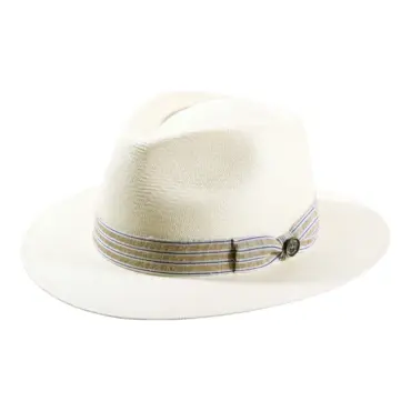 Panamahut Fedora-Traveler aus echtem Panama-Stroh mit gestreiftem Leinenband