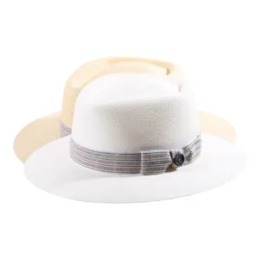 Panamahut Fedora naturfarben mit gestreiftem Hutband