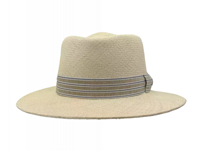 Panamahut Fedora naturfarben mit gestreiftem Hutband