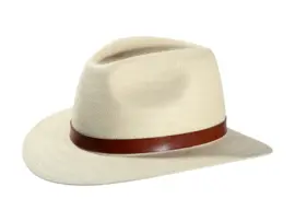 Panamahut Fedora mit braunem Lederhutband
