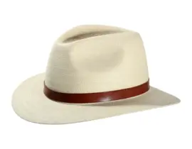Panamahut Fedora mit braunem Lederhutband