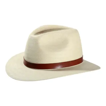 Panamahut Fedora mit braunem Lederhutband