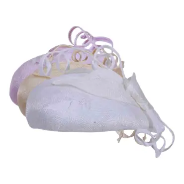 Toque aus Sisal in Weiss, Beige und Rosa mit dekorativen Bögen