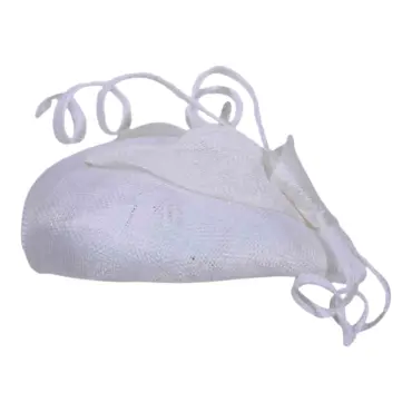 Toque aus Sisal in Weiss, Beige und Rosa mit dekorativen Bögen