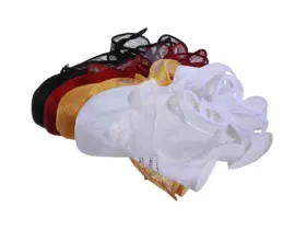 Toque aus Sisal mit großer Masche in Schwarz, Weiss, Senf und Rubin