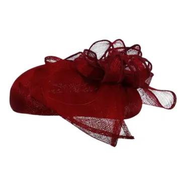 Toque aus Sisal mit großer Masche in Schwarz, Weiss, Senf und Rubin