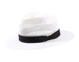 Panamahut Fedora City ventiliert in Weiß mit schwarzem Band