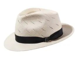 Panamahut Trilby mit Lüftungslinien und marineblauem Band