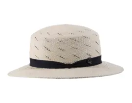 Damen Clochehut aus Panamastroh mit Belüftung und marineblauem Band