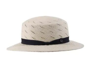 Damen Clochehut aus Panamastroh mit Belüftung und marineblauem Band