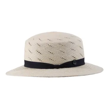 Damen Clochehut aus Panamastroh mit Belüftung und marineblauem Band