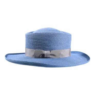 Breitrandiger Sommerhut aus 100 % Hanf in Apricot, Pink und Ciel mit elegantem Rebsband