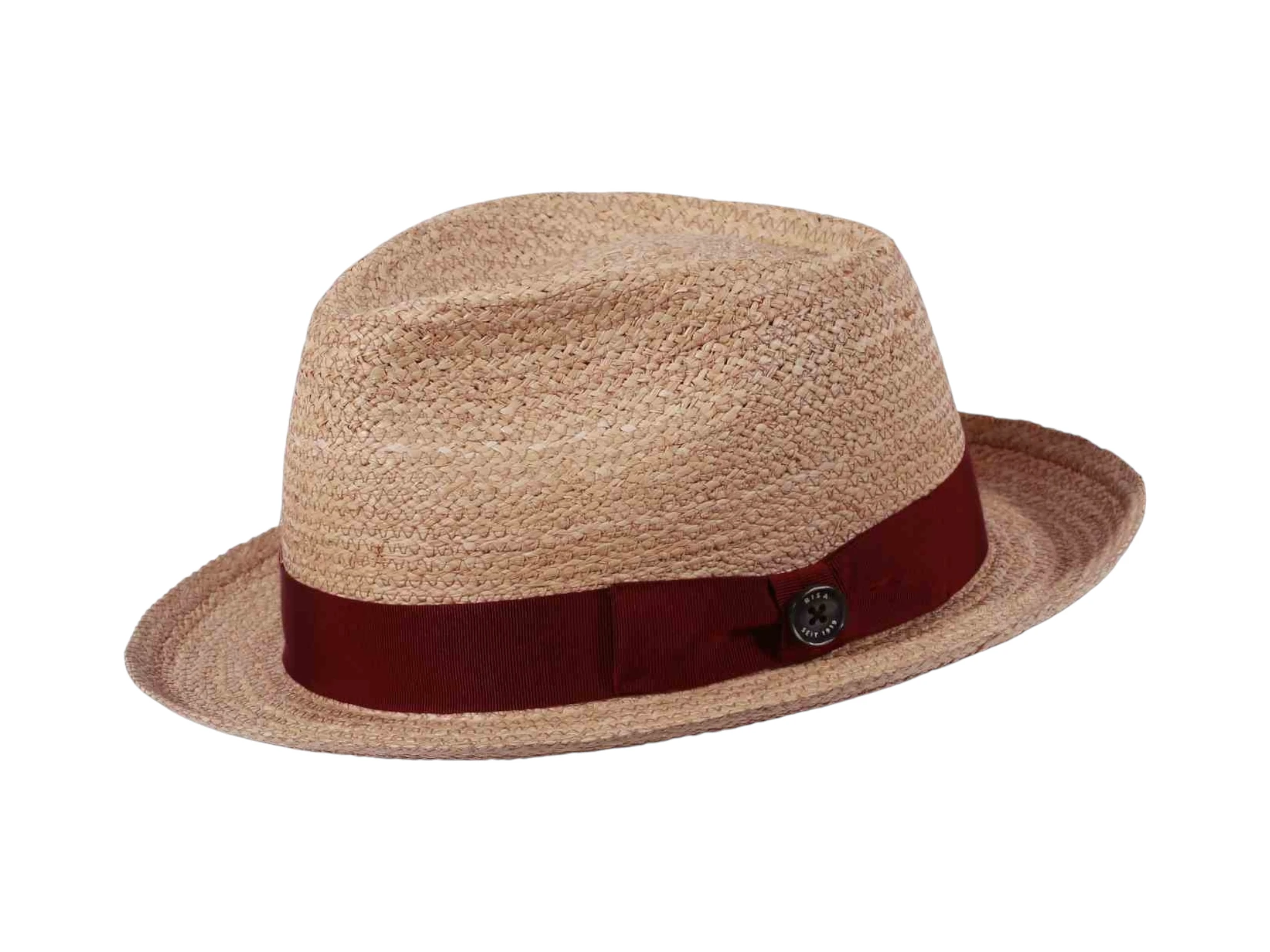 Sommerlicher Player-Hut aus feinem Raffia mit Rebsband in Schwarz, Burgund, Marine, Olive