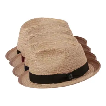 Sommerlicher Player-Hut aus feinem Raffia mit Rebsband in Schwarz, Burgund, Marine, Olive