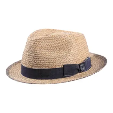 Strohhut Player aus Raffia mit jeansblauer Masche