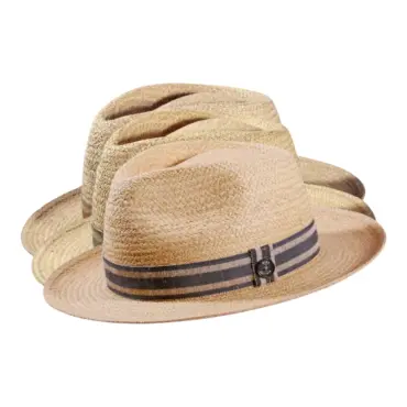 Strohhut Fedora Bogart Raffia mit gestreiftem Leinenband in Gold, Olive oder Navy