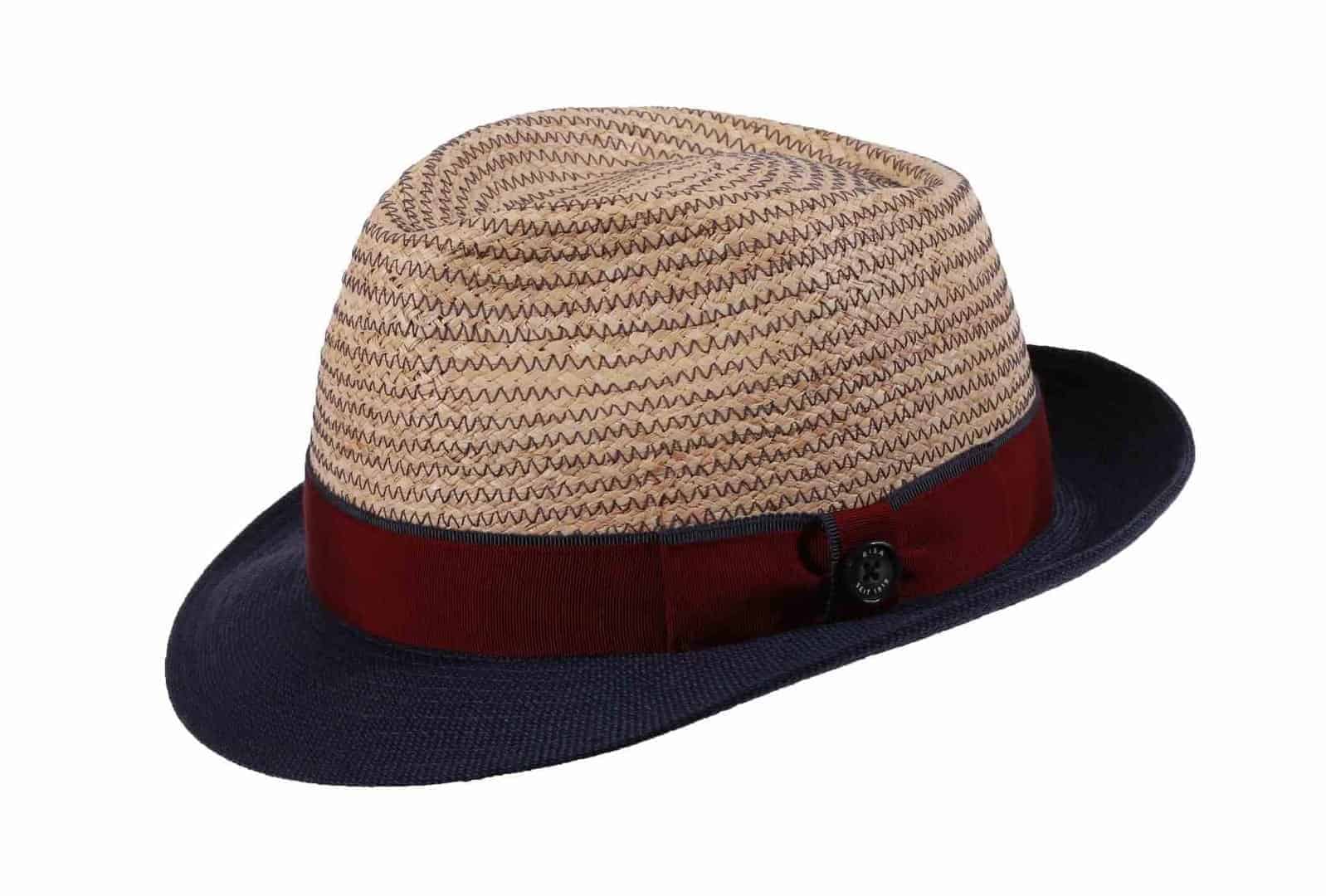 TRILBY “ROLI„ RAFFIA/WOLLE Natur/Blau/Rot