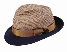 TRILBY “ROLI„ RAFFIA/WOLLE Natur/Blau/Zimt