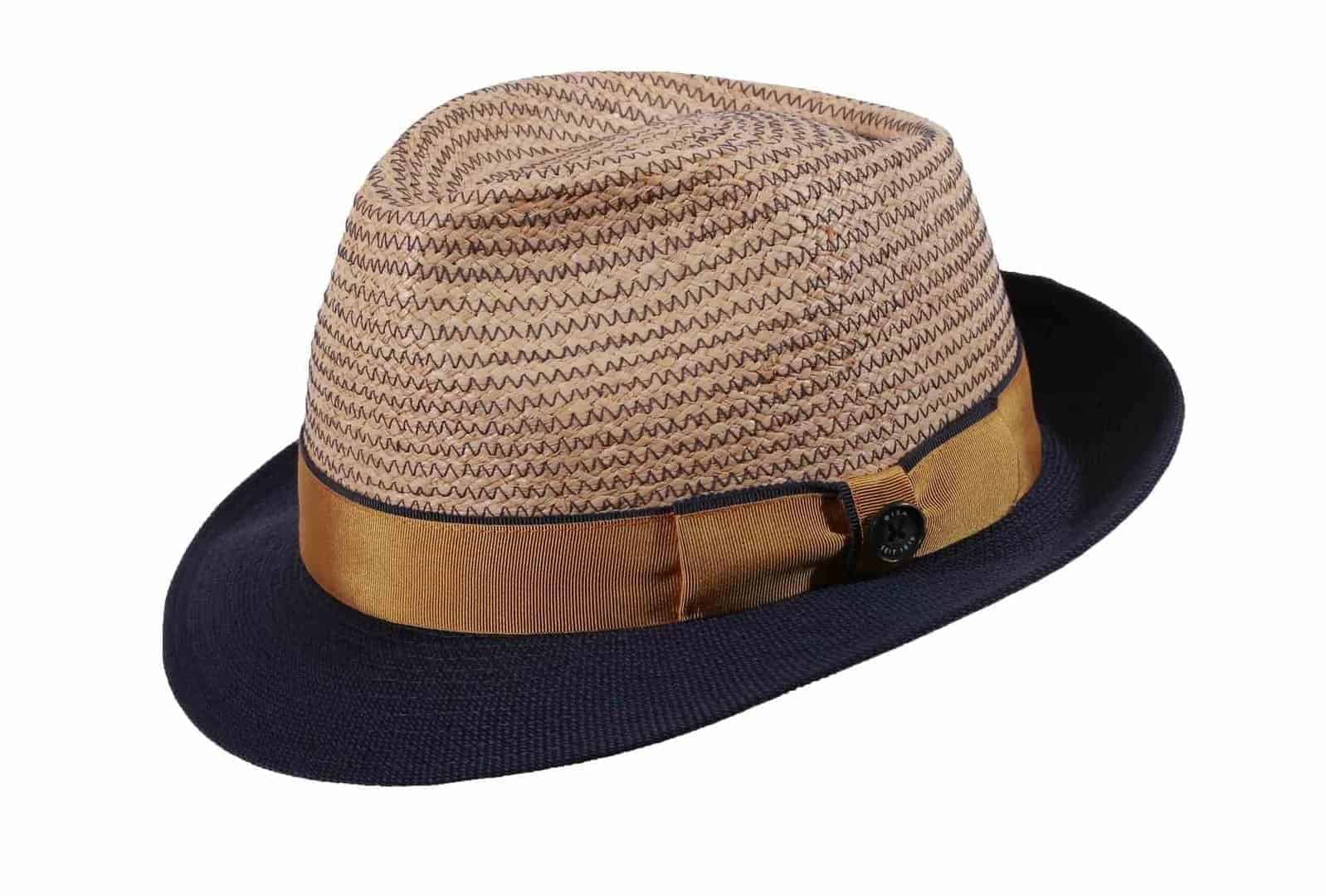 TRILBY “ROLI„ RAFFIA/WOLLE Natur/Blau/Zimt