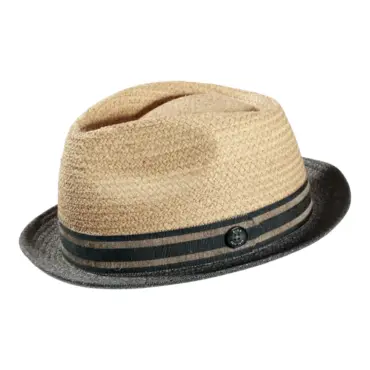 Strohhut Player aus Raffia mit Stoffrand und Leinenband