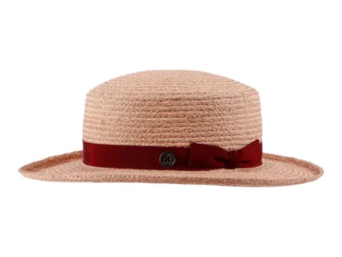 Damen Clochehut aus Raffia in Naturfarbe mit farbigem Rebsband und Masche