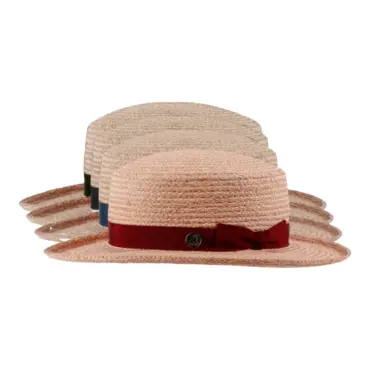 Damen Clochehut aus Raffia in Naturfarbe mit farbigem Rebsband und Masche