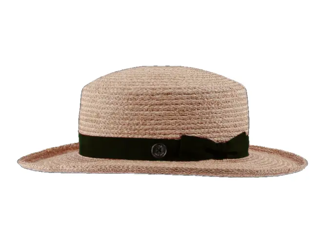 Damen Clochehut aus Raffia in Naturfarbe mit farbigem Rebsband und Masche