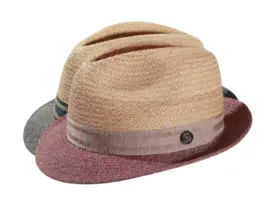 Strohhut Trilby aus Raffia mit Stoffrand in Natur/Bordeaux und Natur/Navy