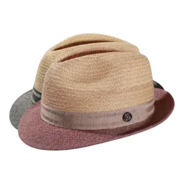 Strohhut Trilby aus Raffia mit Stoffrand in Natur/Bordeaux und Natur/Navy