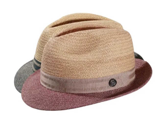 Strohhut Trilby aus Raffia mit Stoffrand in Natur/Bordeaux und Natur/Navy