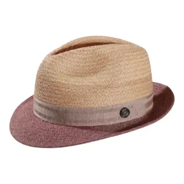Strohhut Trilby aus Raffia mit Stoffrand in Natur/Bordeaux und Natur/Navy