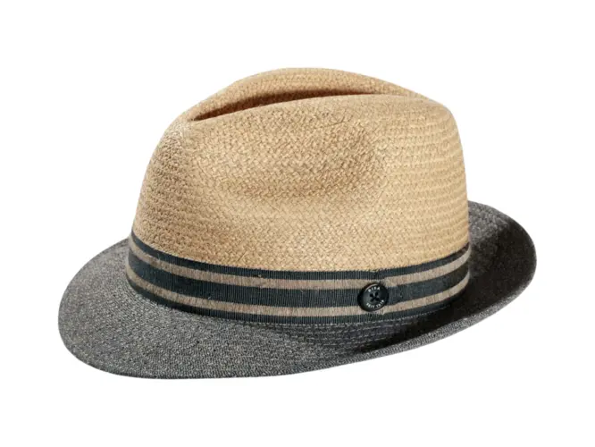 Strohhut Trilby aus Raffia mit Stoffrand in Natur/Bordeaux und Natur/Navy